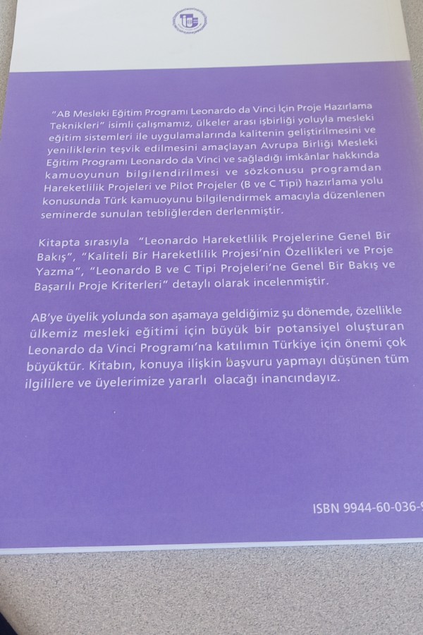 AB MESLEKI EĞITIM PROGRAMI LEONARDO DA  VINCI İÇIN PROJE HAZIRLAMA TEKNIKLERI